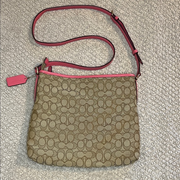 Coach Tan and Pink Signature Crossbody Bag - Picture 3 of 16